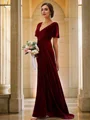 A-Line/Princess Velvet Ruched V-neck Short Sleeves Sweep Train Bridesmaid Dresses