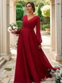 A-Line/Princess Chiffon Ruched V-neck Long Sleeves Floor-Length Bridesmaid Dresses