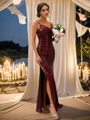 Sheath/Column Sequins Ruched Spaghetti Straps Sleeveless Floor-Length Bridesmaid Dresses