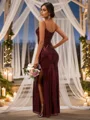 Sheath/Column Sequins Ruched Spaghetti Straps Sleeveless Floor-Length Bridesmaid Dresses