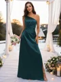 Sheath/Column Silk Like Satin Ruched One-Shoulder Sleeveless Floor-Length Bridesmaid Dresses