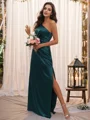 Sheath/Column Silk Like Satin Ruched One-Shoulder Sleeveless Floor-Length Bridesmaid Dresses