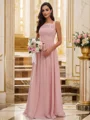 A-Line/Princess Chiffon Applique Square Sleeveless Floor-Length Bridesmaid Dresses
