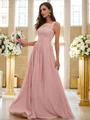 A-Line/Princess Chiffon Applique Square Sleeveless Floor-Length Bridesmaid Dresses