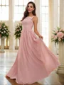 A-Line/Princess Chiffon Applique Square Sleeveless Floor-Length Bridesmaid Dresses