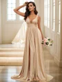 A-Line/Princess Jersey Ruffles V-neck Sleeveless Sweep Train Bridesmaid Dresses