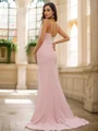 Sheath/Column Stretch Crepe Ruched V-neck Sleeveless Sweep Train Bridesmaid Dresses