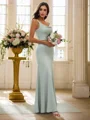 Sheath/Column Charmeuse Ruffles Square Sleeveless Floor-Length Bridesmaid Dresses