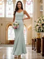 Sheath/Column Charmeuse Ruffles Square Sleeveless Floor-Length Bridesmaid Dresses