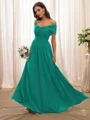 A-Line/Princess Chiffon Ruched Off-the-Shoulder Sleeveless Floor-Length Bridesmaid Dresses