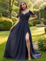 A-Line/Princess Chiffon Ruched V-neck Sleeveless Sweep Train Bridesmaid Dresses