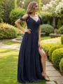 A-Line/Princess Chiffon Ruched V-neck Sleeveless Sweep Train Bridesmaid Dresses