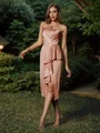 Sheath/Column Charmeuse Ruffles Strapless Sleeveless Tea-Length Bridesmaid Dresses