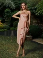 Sheath/Column Charmeuse Ruffles Strapless Sleeveless Tea-Length Bridesmaid Dresses