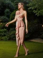 Sheath/Column Charmeuse Ruffles Strapless Sleeveless Tea-Length Bridesmaid Dresses