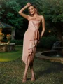 Sheath/Column Charmeuse Ruffles Strapless Sleeveless Tea-Length Bridesmaid Dresses