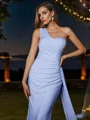 Sheath/Column Jersey Ruched One-Shoulder Sleeveless Sweep Train Bridesmaid Dresses