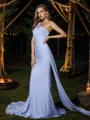 Sheath/Column Jersey Ruched One-Shoulder Sleeveless Sweep Train Bridesmaid Dresses