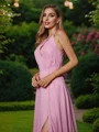 A-Line/Princess Chiffon Ruched Scoop Sleeveless Sweep Train Bridesmaid Dresses