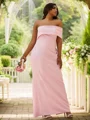 Sheath/Column Stretch Crepe Ruched One-Shoulder Sleeveless Floor-Length Bridesmaid Dresses