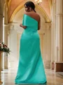 Sheath/Column Satin Ruched One-Shoulder Sleeveless Sweep Train Bridesmaid Dresses
