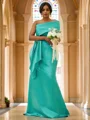 Sheath/Column Satin Ruched One-Shoulder Sleeveless Sweep Train Bridesmaid Dresses