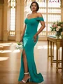 Sheath/Column Jersey Ruffles Off-the-Shoulder Sleeveless Sweep Train Bridesmaid Dresses