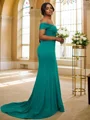 Sheath/Column Jersey Ruffles Off-the-Shoulder Sleeveless Sweep Train Bridesmaid Dresses