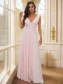 A-Line/Princess Jersey Ruffles V-neck Sleeveless Floor-Length Bridesmaid Dresses
