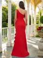 Sheath/Column Stretch Crepe Ruffles One-Shoulder Sleeveless Sweep Train Bridesmaid Dresses