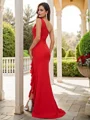 Sheath/Column Stretch Crepe Ruffles One-Shoulder Sleeveless Sweep Train Bridesmaid Dresses