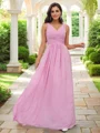 A-Line/Princess Chiffon Ruffles V-neck Sleeveless Floor-Length Bridesmaid Dresses