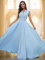 A-Line/Princess Jersey Ruffles V-neck Sleeveless Floor-Length Bridesmaid Dresses