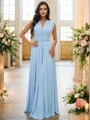 A-Line/Princess Jersey Ruffles V-neck Sleeveless Floor-Length Bridesmaid Dresses