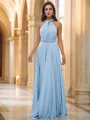 A-Line/Princess Jersey Ruffles Halter Sleeveless Floor-Length Bridesmaid Dresses