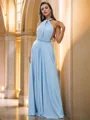 A-Line/Princess Jersey Ruffles Halter Sleeveless Floor-Length Bridesmaid Dresses