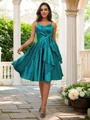 A-Line/Princess Silk Like Satin Ruffles Spaghetti Straps Sleeveless Knee-Length Bridesmaid Dresses