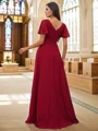 A-Line/Princess Chiffon Ruched V-neck Short Sleeves Sweep Train Bridesmaid Dresses
