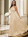 A-Line/Princess Silk like Satin Ruffles Halter Sleeveless Floor-Length Bridesmaid Dresses