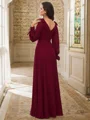 A-Line/Princess Chiffon Bowknot V-neck Long Sleeves Floor-Length Bridesmaid Dresses