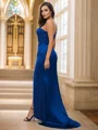 Sheath/Column Silk Like Satin Sequin One-Shoulder Sleeveless Sweep Train Bridesmaid Dresses