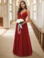 A-Line/Princess Chiffon Ruffles V-neck Sleeveless Floor-Length Bridesmaid Dresses