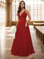 A-Line/Princess Chiffon Ruffles V-neck Sleeveless Floor-Length Bridesmaid Dresses