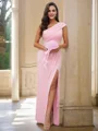 Sheath/Column Jersey Ruched One-Shoulder Sleeveless Floor-Length Bridesmaid Dresses