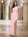 Sheath/Column Jersey Ruched One-Shoulder Sleeveless Floor-Length Bridesmaid Dresses