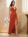 Sheath/Column Charmeuse Ruched V-neck Sleeveless Floor-Length Bridesmaid Dresses