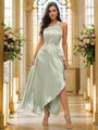 A-Line/Princess Silk like Satin Ruched One-Shoulder Sleeveless Tea-Length Bridesmaid Dresses