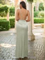 Sheath/Column Silk like Satin Ruched V-neck Sleeveless Floor-Length Bridesmaid Dresses