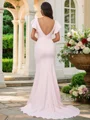 Sheath/Column Stretch Crepe Ruffles Scoop Short Sleeves Sweep Train Bridesmaid Dresses