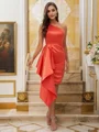 Sheath/Column Satin Ruffles One-Shoulder Sleeveless Short/Mini Bridesmaid Dresses